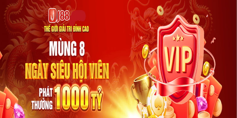 Khuyến mãi J88 siêu hội viên bao gồm tổng phần thưởng lên đến 1000 tỷ đồng